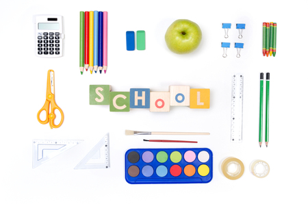 School supplies isolated on white background. Back to school conceptの写真素材