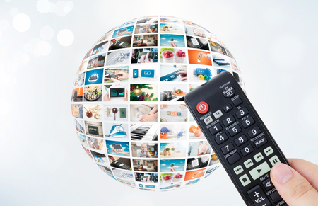 Television broadcast multimedia sphere abstract composition with remote controlの写真素材