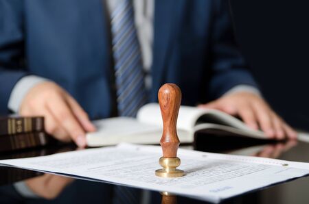 Lawyer or attorney at notary public office. notary public lawyer desk attorney office law official conceptの写真素材