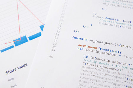 Web developer programming code. Programming, webdesign HTML printed code. Computer www script.