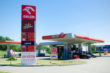 WROCLAW, POLAND - JUNE, 2018. Orlen gas station in Wroclaw, Poland. Orlen is the largest Polish company.のeditorial素材