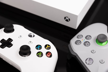Wroclaw, Poland - JAN 08, 2019: Xbox One X is most powerful generation video gaming console