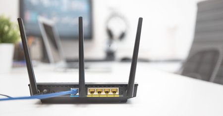 Modern dual band wireless router. Fast and wireless internet concept