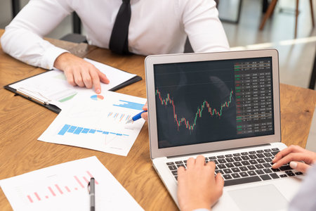 Brokers work in the office. Investments, multiplication of profits, finances concept