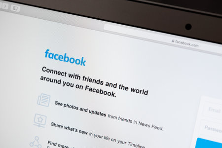 Wroclaw, Poland - OCT 23, 2019: Facebook sign-in website on laptop screen. Facebook is most popular social media service.のeditorial素材