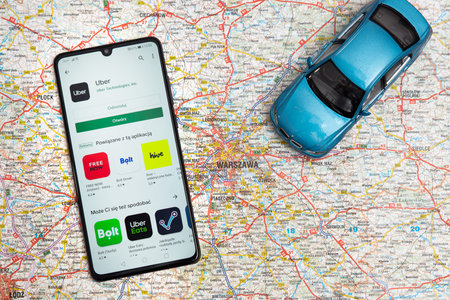 Wroclaw, Poland - OCT 23, 2019: Uber application on Google Play store. Uber is sharing-economy...