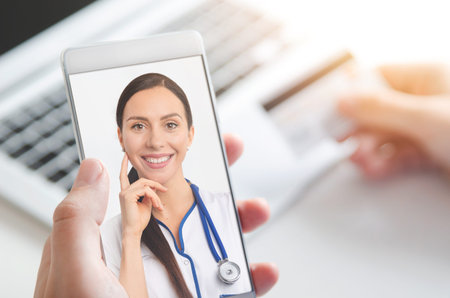 Doctor video chat consultation. Telemedicine or telehealth concept.