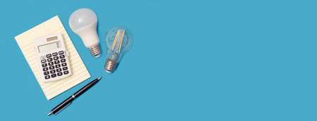 Light bulbs, energy efficiency background with copy spaceの写真素材