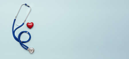 Medical items, healthcare, image with copy space on blue background.の写真素材