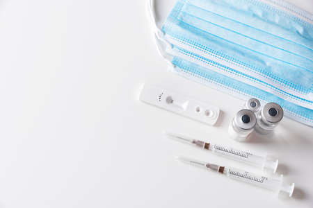 Vaccination concept, coronavirus vaccination, medical equipment, face masks, syringeの写真素材