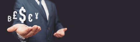 Businessman or investor with currency concept. Investment, finance illustration.の写真素材