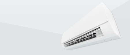 Air conditioner system on white wall room. Air conditioning copy space bannerの写真素材