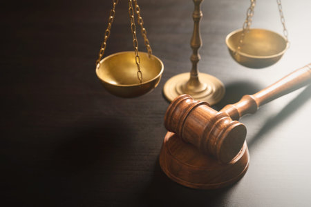 Judge's gavel and weight scale. Law and justice system.