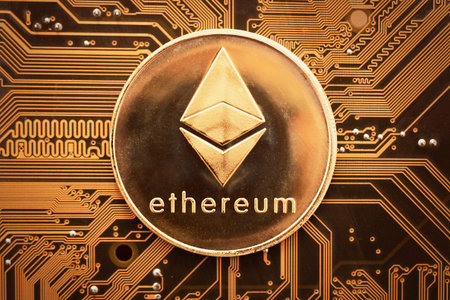 Ethereum cryptocurrency coin. Second-generation cryptocurrencies, digital currency in the blockchain...