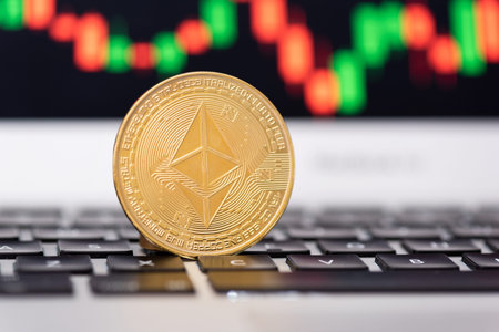 Ethereum cryptocurrency coin. Second-generation cryptocurrencies, digital currency in the blockchain...