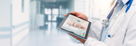 Doctor and senior woman patient medical consultation. Telemedicine, remote health care concept.