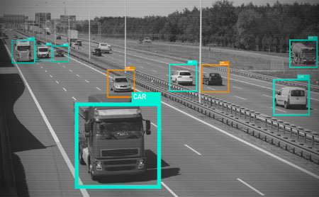 Traffic monitoring by AI, security system controlled by artificial intelligence, social credit...