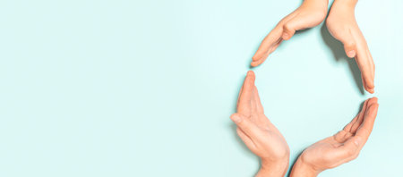 Family care concept with hands, top view backgroundの写真素材