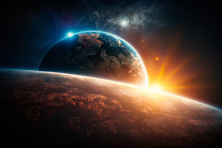 Earth-like planet in space, generative AIの素材