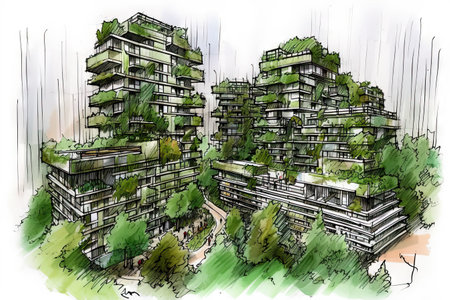 Modern green estate, designer drawing, concept - generative AIの素材
