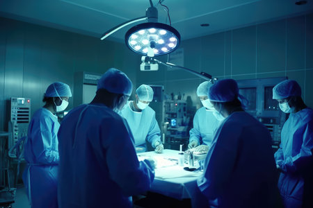 Surgeons engaging in operation room at hospital - generative AIの素材