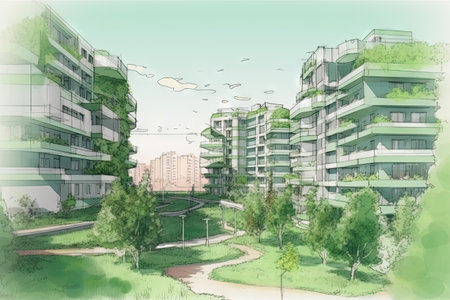 Modern green estate, designer drawing, concept - generative AIの素材