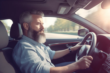 Taxi driver drives a car, sharing economy concept - generative AIの素材