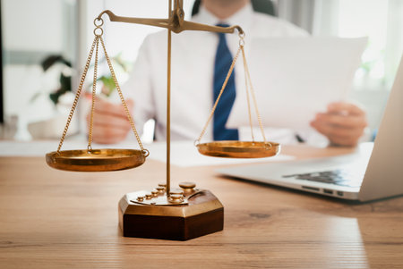 Lawyer or attorney working in the office. Law and justice conceptの写真素材