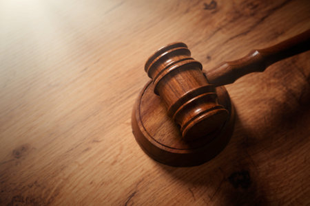 Wooden gavel, hammer, law and justice concept