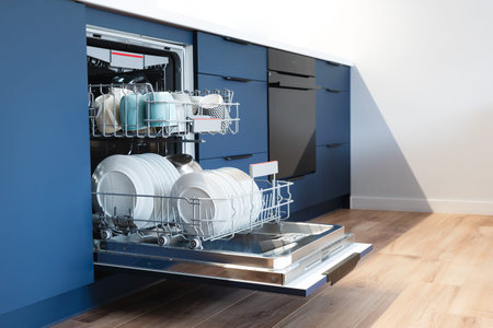 Dishwasher in a modern kitchen. Perfectly washing dishes