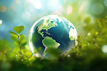 Green planet earth with grass, ecology concept, generative AIの素材