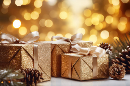 Christmas tree with gifts and decorations, generative AIの素材