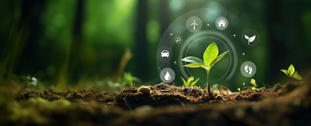 Sustainable energy sources concept with growing plant in the forestの素材