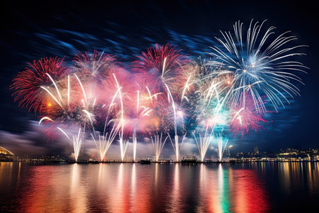 Fireworks in the city, celebration at nightの素材