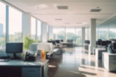 Office interior blurred background. Modern office conceptの素材