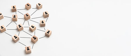 Community, teamwork and team-leader concept with wooden blocksの写真素材