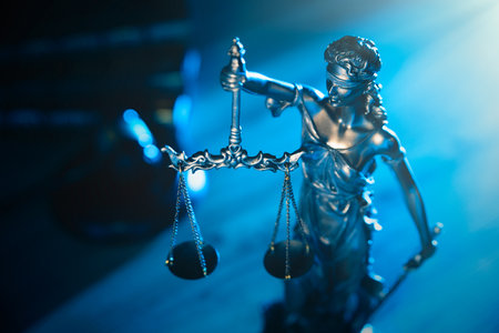 Blind justice symbol on a metallic statue. Law and justice conceptの写真素材