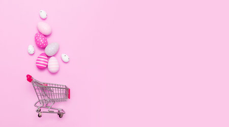 Easter sale concept with eggs and bunnies top viewの写真素材