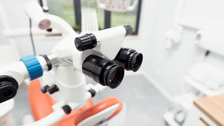 Dental endodontic binocular microscope. Professional dental equipment