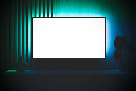 Modern living room interior with blank smart TV. Television conceptの写真素材