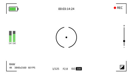 Camera recording screen overlay. Timecode and recording indicator viewfinderの写真素材