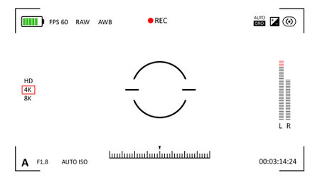 Camera recording screen overlay. Timecode and recording indicator viewfinderの写真素材