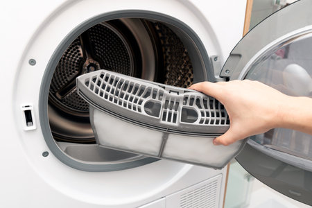 Cleaning filter of laundry dryer. Household choresの写真素材