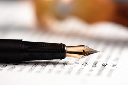 Agreement, law or legal concept with fountain pen. Macro photo.の写真素材