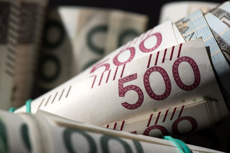 Polish 500 banknotes, Polish money, PLN currencyの写真素材