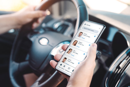 Man using social media messenger app. Online communicator conceptの写真素材