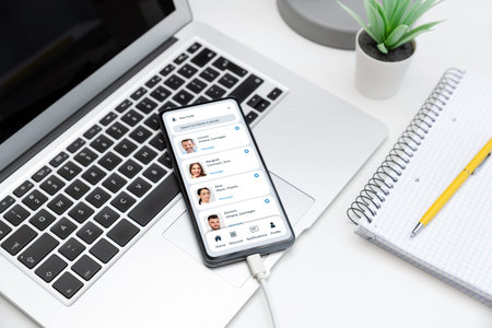 Social media messenger app. Online communicator concept top view