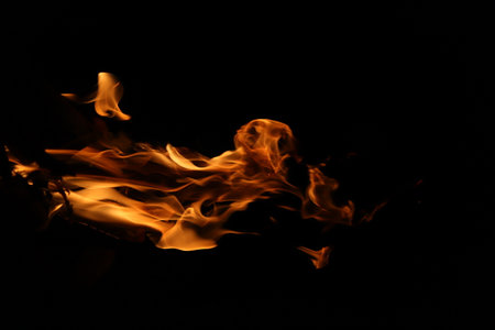 Fire flames on a black background. Fire flames isolated on black backgroundの写真素材