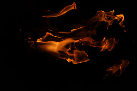 Fire flames on a black background close-up, abstract background.の写真素材