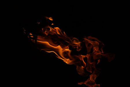 Fire flames on black background, abstract fire flames isolated on black background
